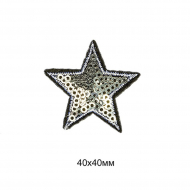 Термоаппликации вышитые арт.TBY.S11 Звезды с пайетками цв.серебро 10 шт 4x4 см