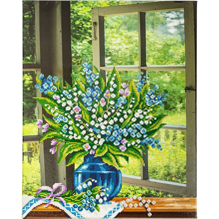 Кристальная мозаика на подрамнике ФРЕЯ арт.ALPD-010 Ландыши на окне 40х50 см