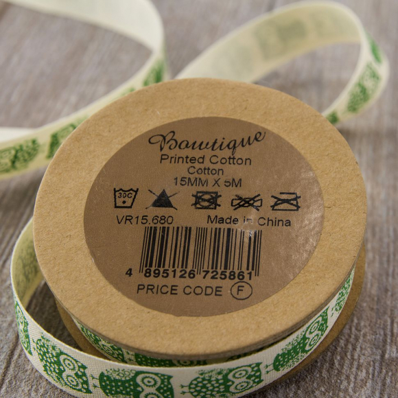 Лента хлопковая на картонной мини-катушке "Совы"