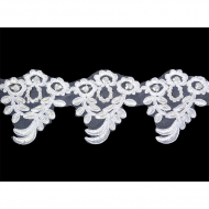 Кружево свадебное (на органзе) с пайетками и бусинами арт.TBY HX026 шир.75мм цв.белый уп.9,14м