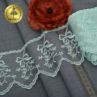 Кружево на сетке KRUZHEVO с бантиками арт.TBY.44338 шир.100мм цв.34 мятный уп.13,71м