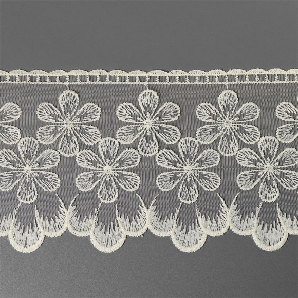Кружево на сетке KRUZHEVO арт.TBY.BL.40468 шир.130мм цв.W1515 молочный уп.13,71 м
