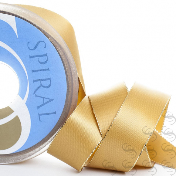 Лента атласная SAFISA с люрексным кантом по краям, 7 мм, 25 м, цвет 54, бежево-золотистый