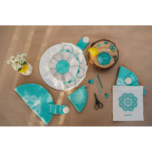 36320 Knit Pro Набор круговых спиц для вязания Mindful Explore (Исследовать) нержавеющая сталь, пластик, серебристый, бирюзовый, 8 видов спиц в наборе