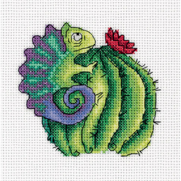 Набор для вышивания KLART арт. 8-319 Хамелеон на кактусе 13х12,5 см