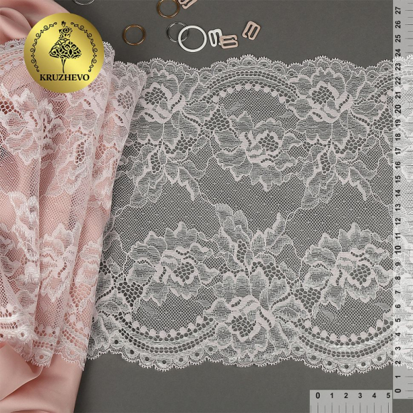 Кружево-стрейч KRUZHEVO арт.TBY.OG13 шир.230мм цв.айвори уп.10м