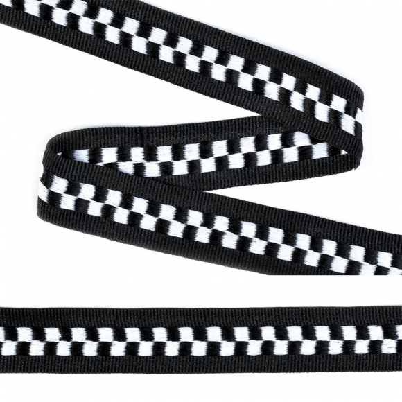 Тесьма TBY тканая с рисунком шашечки шир.25мм цв.черный/белый уп.100м