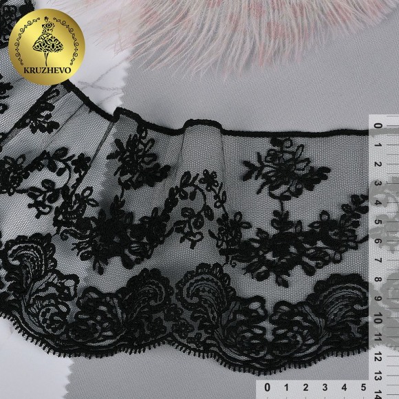 Кружево на жесткой сетке матовая нить арт.TBY.BL.40466 шир.130мм цв.19 черный уп.13,71м
