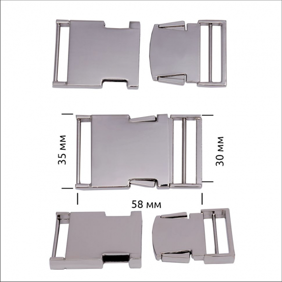 Пряжка-фастекс металл 30мм TBY-7218 58x35мм цв. никель уп.6шт