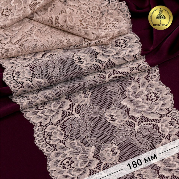 Кружево-стрейч KRUZHEVO арт.TBY.L838 шир.180мм цв.168 серебристый пион уп.25м