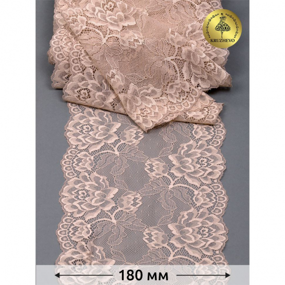 Кружево-стрейч KRUZHEVO арт.TBY.L838 шир.180мм цв.168 серебристый пион уп.25м
