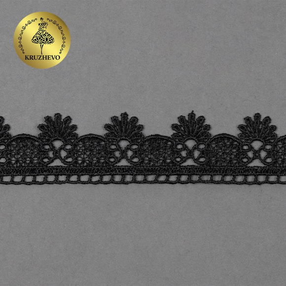 Кружево гипюр KRUZHEVO арт.TR.3058A шир.25мм цв.2 черный уп.9м