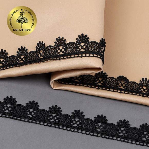 Кружево гипюр KRUZHEVO арт.TR.3058A шир.25мм цв.2 черный уп.9м