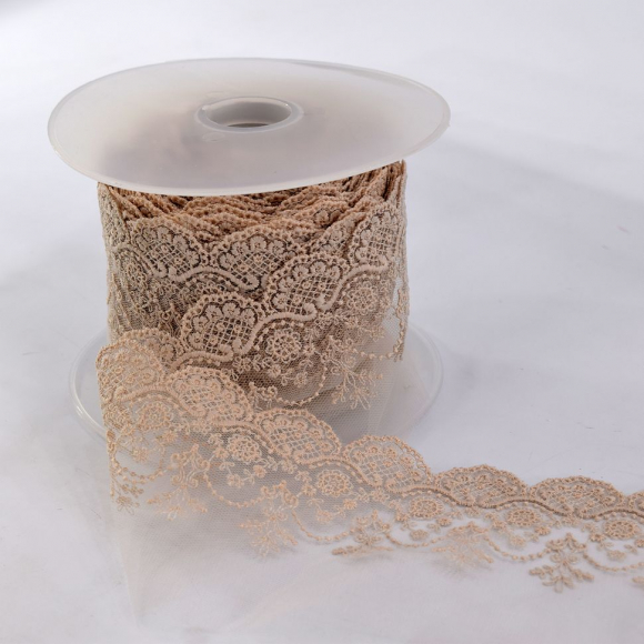 173849_Вышивка на тюле, 85 мм, цвет розовый