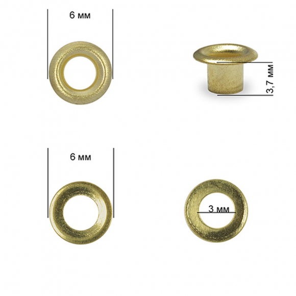 Люверсы сталь TBY.2552 №1,7 (? 3мм, h 3,7мм) цв. золото уп. 1000шт