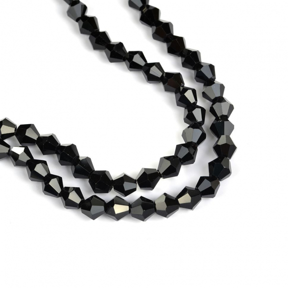 Бусины граненые Биконус (стекло) на нитях арт.TBY-K-2  6х6мм отвер.1,5мм цв.02 черный уп.3х50 бусин