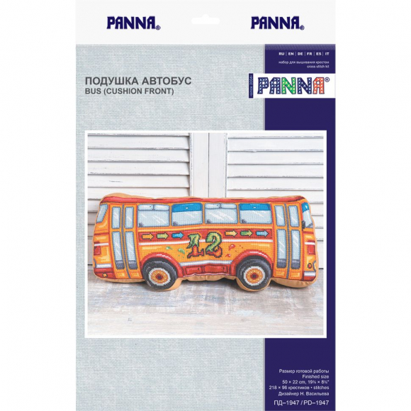 Набор для вышивания PANNA арт. PD-1947 Подушка Автобус 50х22 см