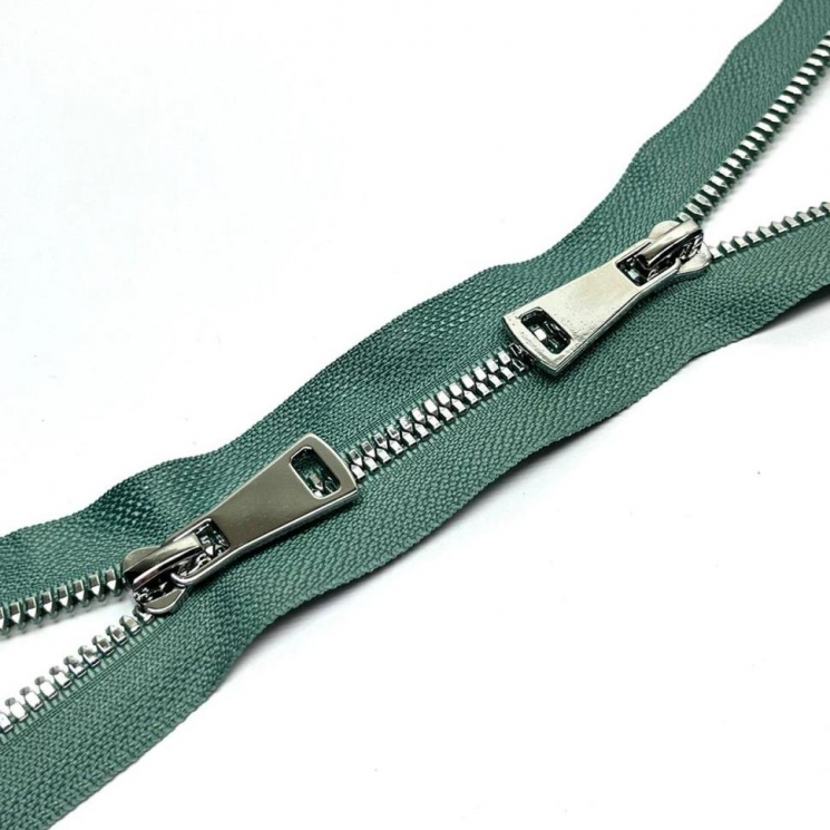 Молния трактор №5 Premium два замка 85см никель D911 серо-зеленая пастель