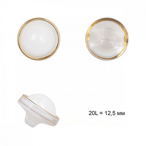 Пуговицы пластик TBY.B302 цв.02 белый/золото 20L на ножке 50шт