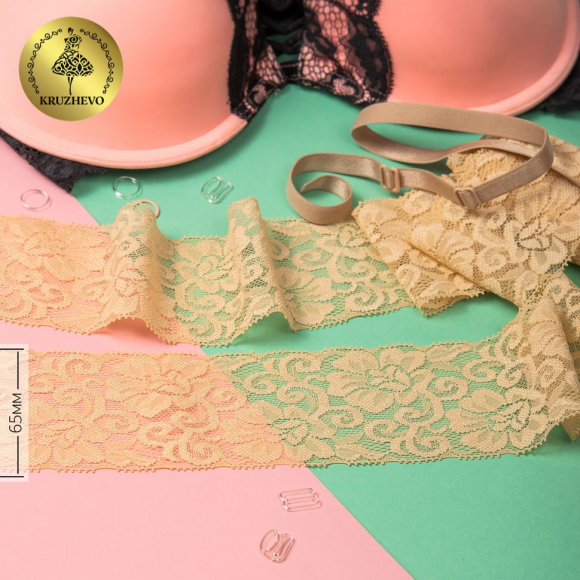 Кружево-стрейч KRUZHEVO арт.TBY.L840 шир.65мм цв.17 т.бежевый уп.25м