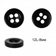 Пуговицы пластик арт.TBY.380.09.BK цв.черный, 12L-8мм, 4 прокола, 200шт