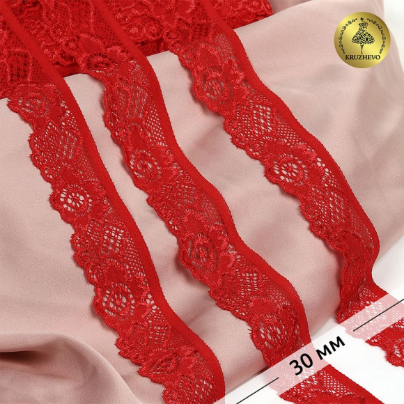 Кружево-стрейч KRUZHEVO арт.TBY.L839 шир.30мм цв.SD163 красный уп.50м
