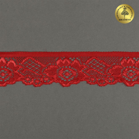 Кружево-стрейч KRUZHEVO арт.TBY.L839 шир.30мм цв.SD163 красный уп.50м