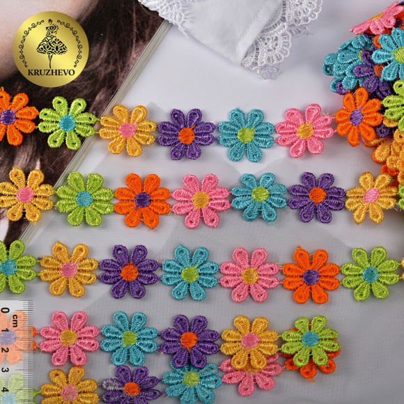 Кружево гипюр ромашка арт.TBY.12243 шир.25мм цв.мульти уп.13,71м Кружево гипюр ромашка арт.TBY.12243 шир.25мм цв.мульти уп.13,71м