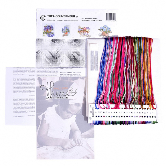 31677_Набор для вышивания "Гортензии и розы", канва лён 32 ct