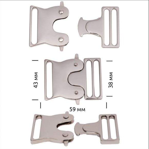 Пряжка-фастекс металл 38мм TBY-E1306 59x43мм цв. никель уп.6шт