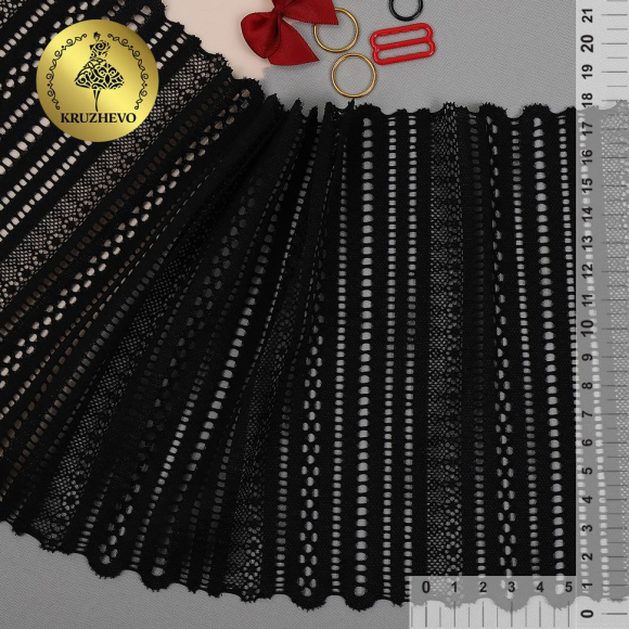 Кружево-стрейч KRUZHEVO арт.TBY.01880 шир.180мм цв.02 черный уп.25м