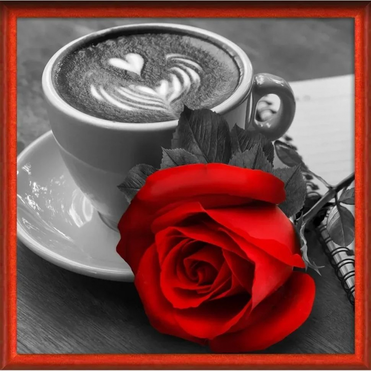 Набор для изготовления картин АЛМАЗНАЯ ЖИВОПИСЬ арт.АЖ.1773 «Роза и кофе» 25х25 см