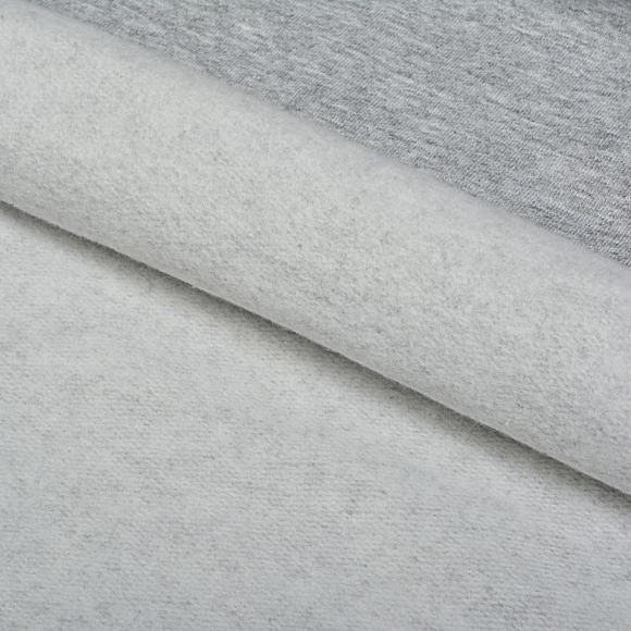 Ткань футер 2х нитка начес однотон. 190г/м?  80% хл  20%пэ  шир.100+100см арт.ДЛ1903001м цв.сер.меланж пач.45-70м
