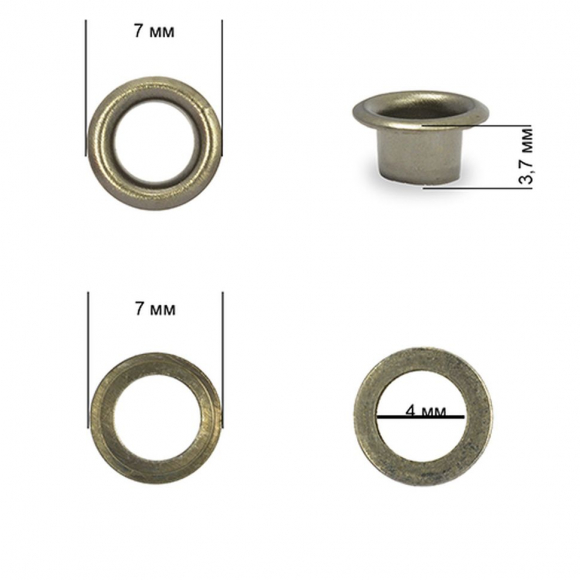 Люверсы сталь TBY.2510 №2 (? 4мм, h 3,7мм) цв. никель черный уп. 1000шт