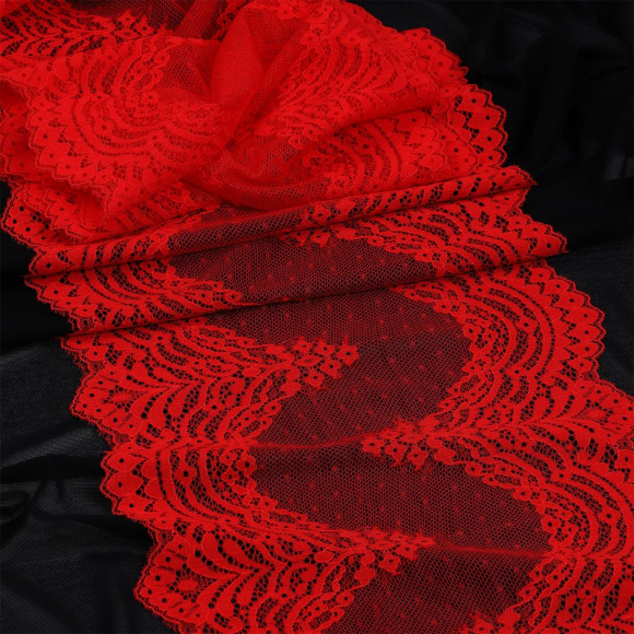 Кружево-стрейч KRUZHEVO арт.TBY.8036 шир.230мм цв.SD163 красный уп.10м