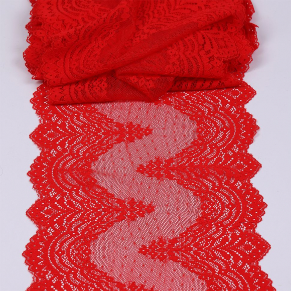 Кружево-стрейч KRUZHEVO арт.TBY.8036 шир.230мм цв.SD163 красный уп.10м