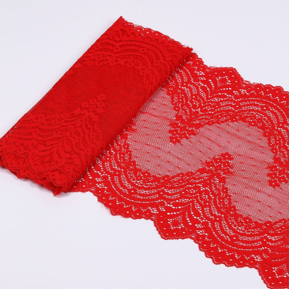 Кружево-стрейч KRUZHEVO арт.TBY.8036 шир.230мм цв.SD163 красный уп.10м