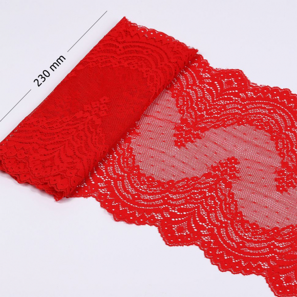 Кружево-стрейч KRUZHEVO арт.TBY.8036 шир.230мм цв.SD163 красный уп.10м