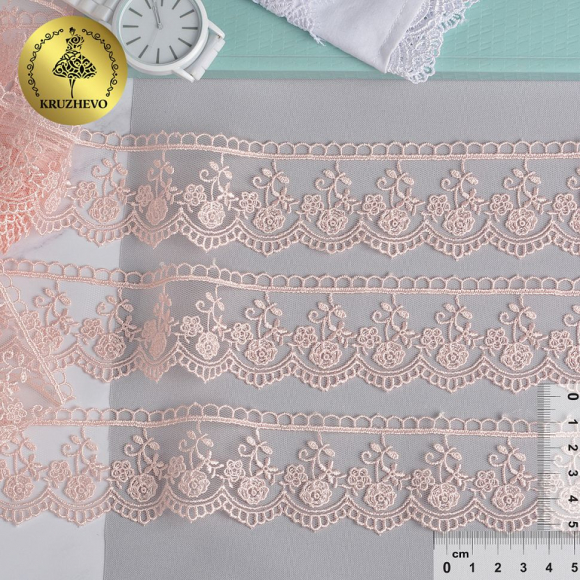 Кружево на сетке KRUZHEVO арт.TR.8B0100 шир.45мм цв.06 розовая пудра уп.9м
