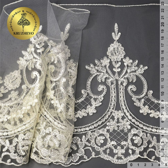 Кружево на сетке арт.TBY.40470 шир.230мм цв.W1515 молочный уп.13,71м