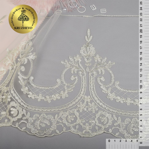 Кружево на сетке арт.TBY.40470 шир.230мм цв.W1515 молочный уп.13,71м