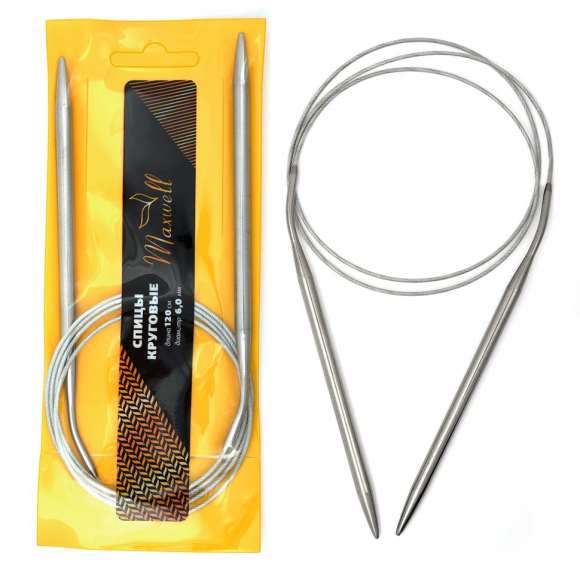 Спицы для вязания круговые Maxwell Gold, металлические на тросике арт.120-60 6,0 мм /120 см