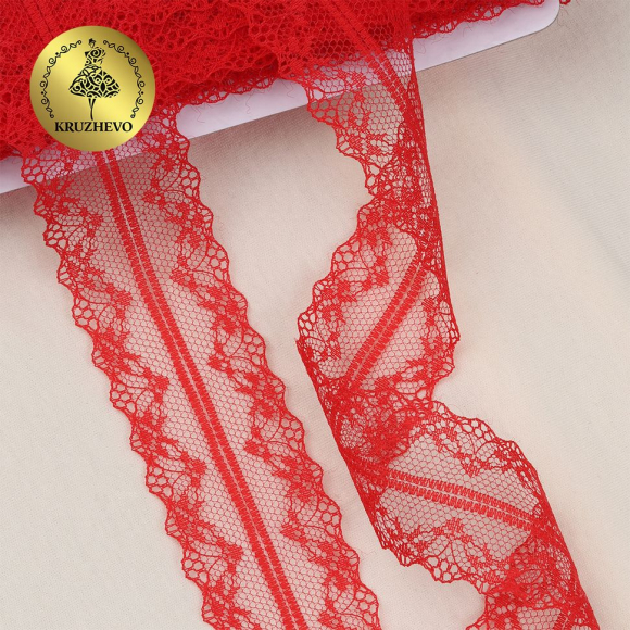 Кружево-трикотаж KRUZHEVO арт.TBY 150-1 шир.40мм цв.03 красный, уп.27,4м