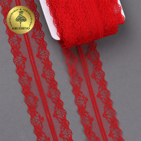 Кружево-трикотаж KRUZHEVO арт.TBY 150-1 шир.40мм цв.03 красный, уп.27,4м