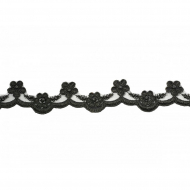 Кружево свадебное (на органзе) с пайетками и бусинами арт.TBY E1712 шир.45мм цв.черный уп.9,14м