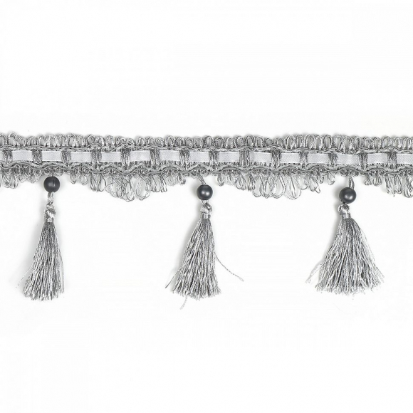 Бахрома для штор с кисточками арт.6152-0305 цв.6474 шир.110мм 100% ПЭ цв.серебро уп.10м