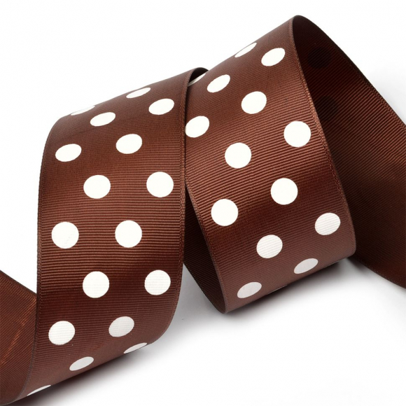 Лента репсовая в рубчик арт.LDRG86802950 (129) крупный горошек 50мм цв.коричневый-белый уп.27,4м Лента репсовая в рубчик арт.LDRG86802950 (129) крупный горошек 50мм цв.коричневый-белый уп.27,4м