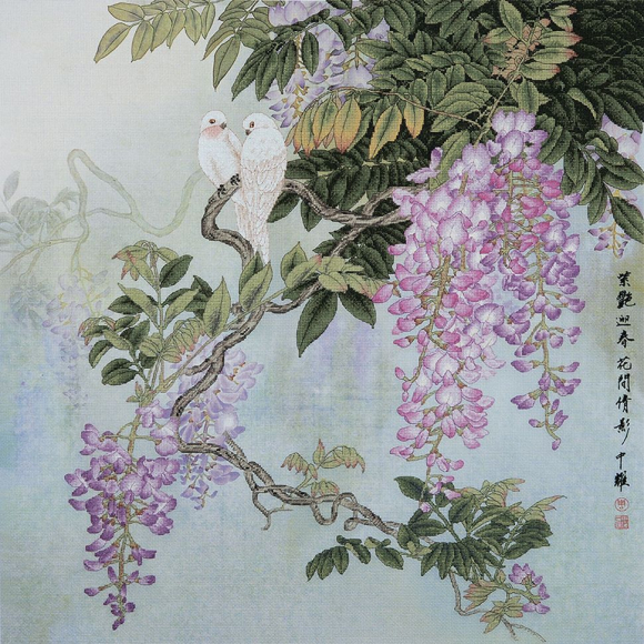 Набор для вышивания крестом XIU CRAFTS арт.2031103 Птицы сидят на ветвях глицинии 56х56 см Набор для вышивания крестом XIU CRAFTS арт.2031103 Птицы сидят на ветвях глицинии 56х56 см