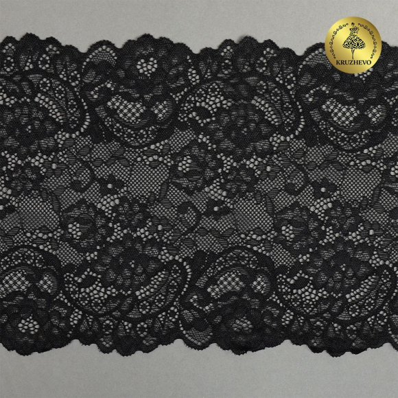Кружево-стрейч KRUZHEVO арт.TBY.6378 шир.190мм цв.02 черный уп.3м