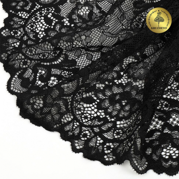 Кружево-стрейч KRUZHEVO арт.TBY.6378 шир.190мм цв.02 черный уп.3м